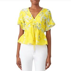 Tanya Taylor Bright Yellow Floral Blouse